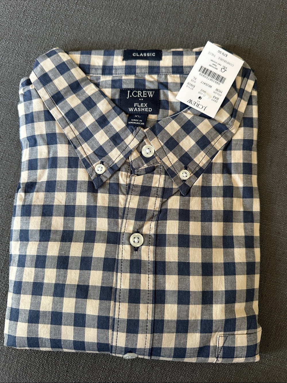 J. Crew Navy and Cream Gingham Button-Down Shirt